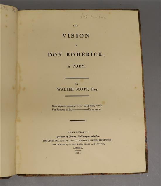 Scott, Walter Sir - The Vision of Don Roderick, 1st edition, qto, half calf, spotted throughout, Edinburgh 1811